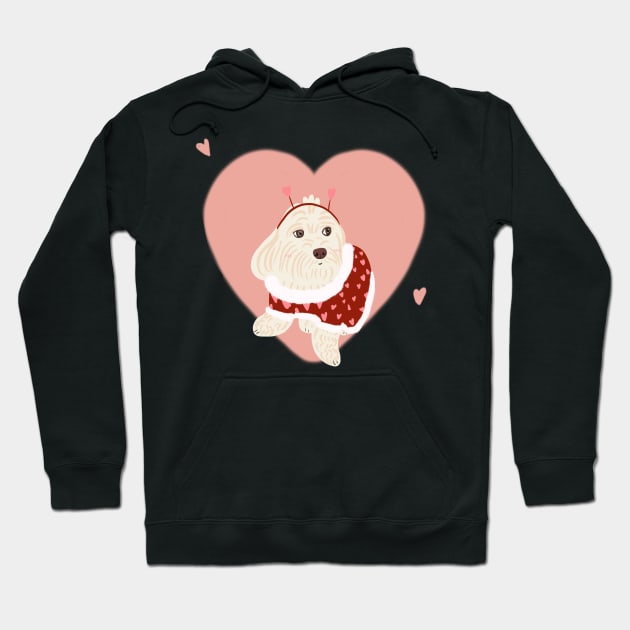 Maltipoo Puppy wearing Valentines Heart Sweater Hoodie by PatternbyNOK